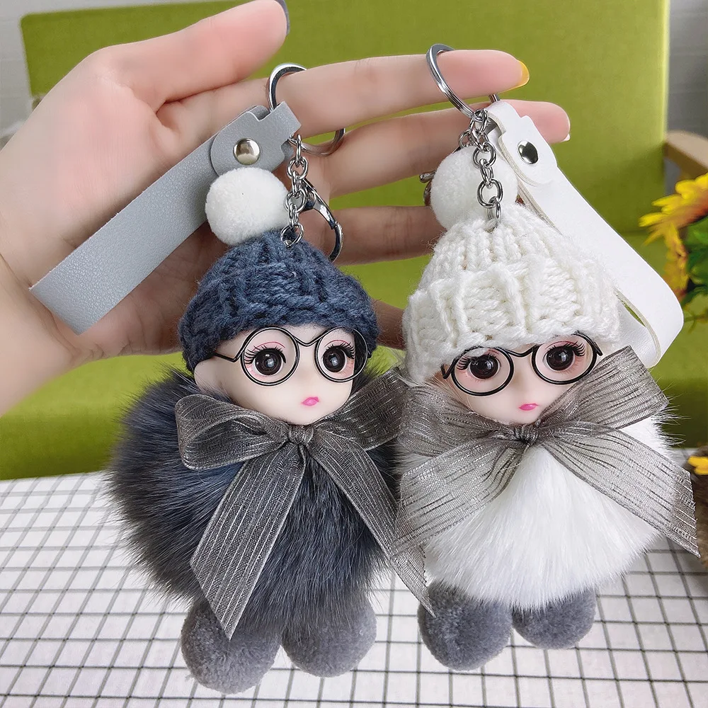 Fluffy Small Fur Ball Keychain Cute Fox Soft Plush Car Keyring