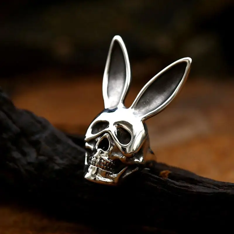 Retro Mens Ring Personality Funny Rabbit Ears Mask Skull Punk Hip Hop Rap Street Dance Jewelry finger ring,jewelry accessories,badminton t shirt