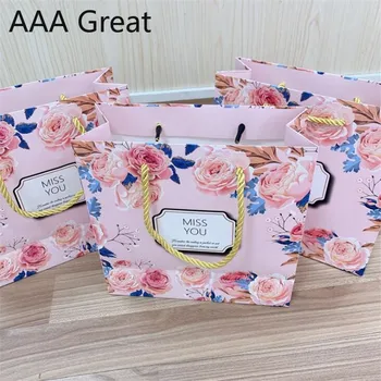 

10Pcs/Lot Paper Gift Bags Kraft Paper Candy With Handle Wedding Birthday Party Present Package Flowers Christmas Carry Out Pouch