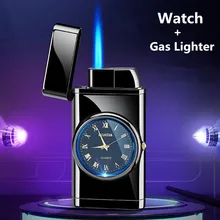 

Creative Metal Watch Style Blue Flame Windproof Gas Lighter Inflatable Butane Cigar lighter Cigarette Lighters for Smoking Gifts