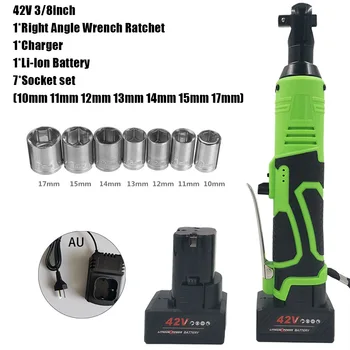 

42V 3/8inch Electric Cordless Ratchet Angle Drill Screwdriver W/ Battery Sockets Right Angle Wrench 100N. M Car Repairing