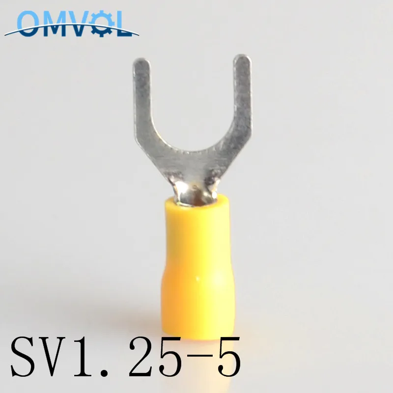 50 шт. SV1.25-5 желтый Furcate кабель провода разъем Furcate предварительно изолирующие Вилка Лопата 22~ 16AWG провода обжимные клеммы SV1.25-5 SV - Цвет: Цвет: желтый