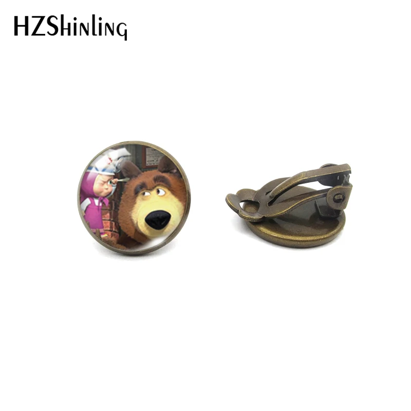 Bronze-2 Hzshinling маленькие девочки и медвежонок круглые серьги без проколов Симпатичные летние аксессуары - Окраска металла: Bronze-2