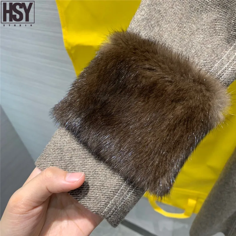 【HSY】2019 осень зима женские 3d стерео резка норка мех манжеты саржевого