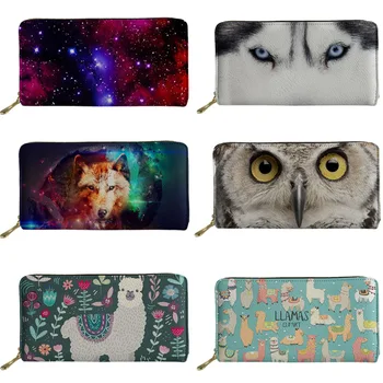 

Women Purses& Wallets Dog Galaxy Woolf Owl LLama Print Ladies Long Wallet for Girls PU Leather Women's Purse Card Holder Coin