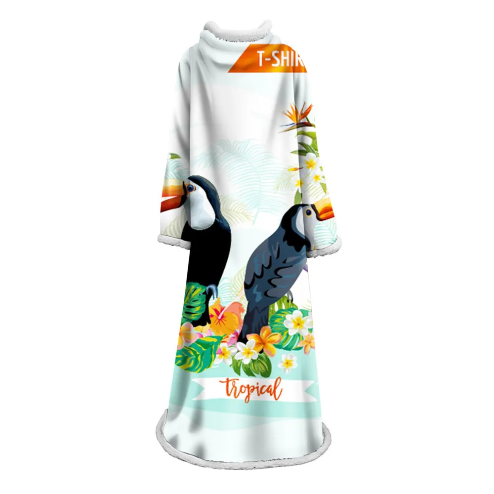 Sleeve Blanket 3D Printed Flamingo For Home Sofa Sherpa Fleece Sleeve Blanket Coral Microfiber Warm Throw Blanket