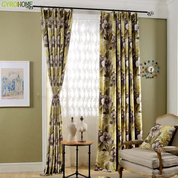 

American Style Flowers Printed Blackout Curtains for Bedroom High Density Modern Living Room Window Drapes