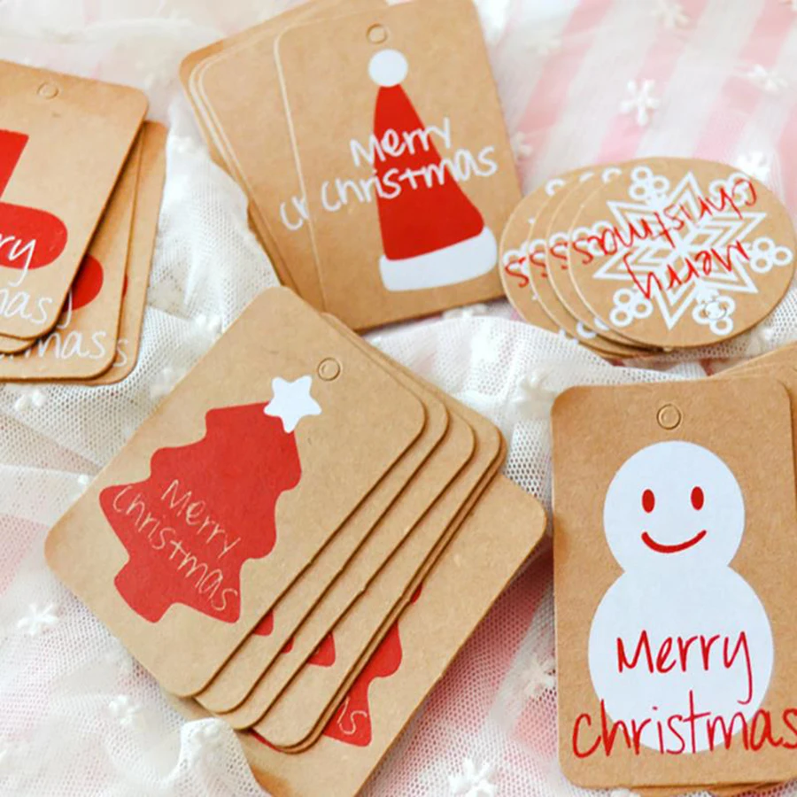 

100pcs/lot 2020 New Year Christmas Kraft Paper Tag Ornaments Decorations for Home Party Faovrs Xmas Trees Decoration Stocking