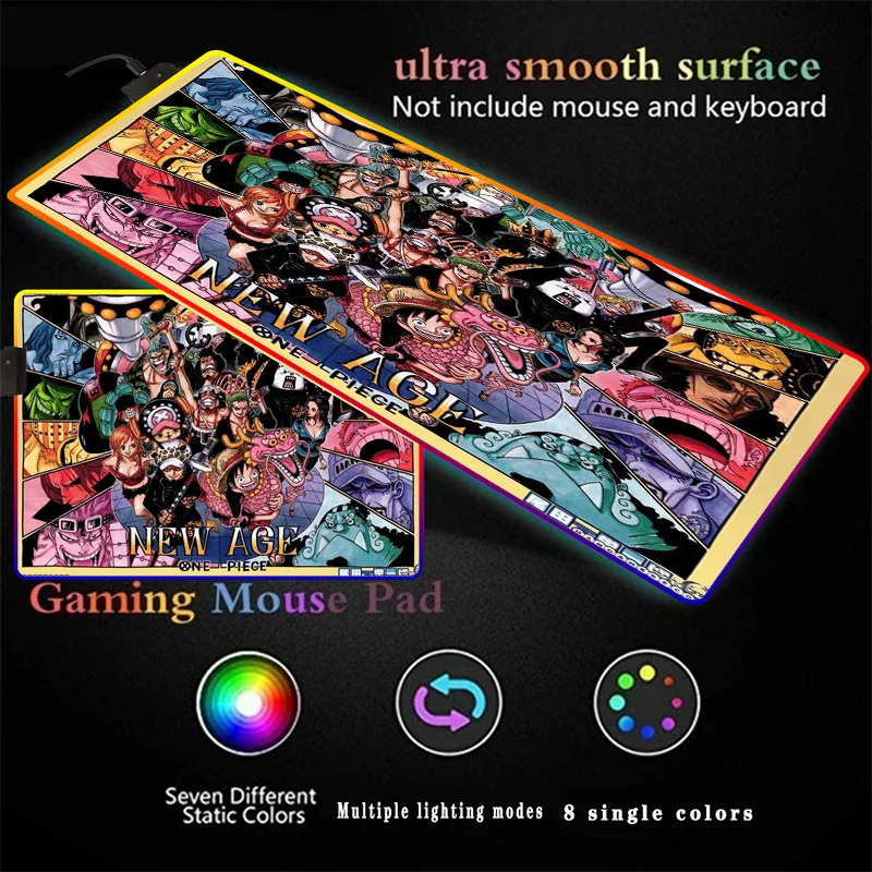

Anime One Piece Lager Gaming Mouse Pad RGB LED Glowing Colorful Large Gamer Mousepad Desk Mice Mat 14 Colors for PC Laptop
