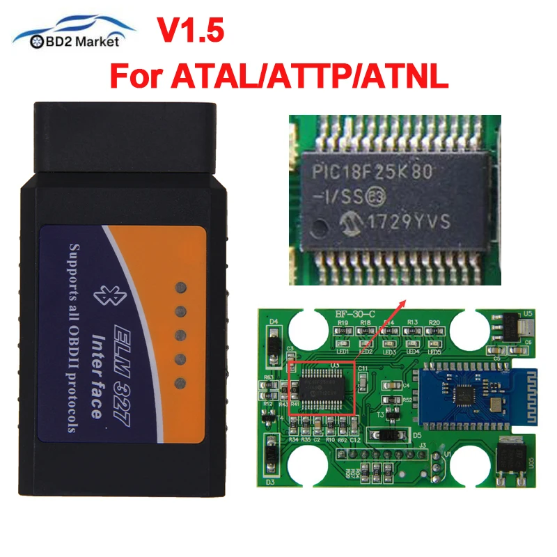 ELM327 V1.5 Bluetooth OBD2 V1.5 ELM 327 PIC18F25K80 чип Авто диагностический сканер инструмент OBD II OBDII для Android/Windows