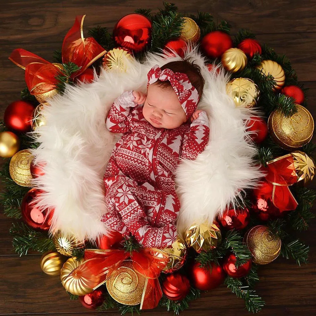 Fashion Jumpsuit Baby Boys Girls Headband Long Sleeve Christmas Cartoon Cute Romper Jumpsuit Clothes New Born Baby Clothes