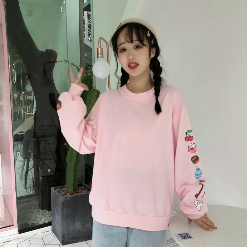 Ulzzang корейская мода мультфильм печати пуловер для женщин осень и зима Топы Harajuku Kawaii милые свободные школьницы Толстовка