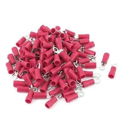 

100 Pcs 3.5-4S Insulated Wire Connector Ring Crimp Terminal Red 14-12AWG