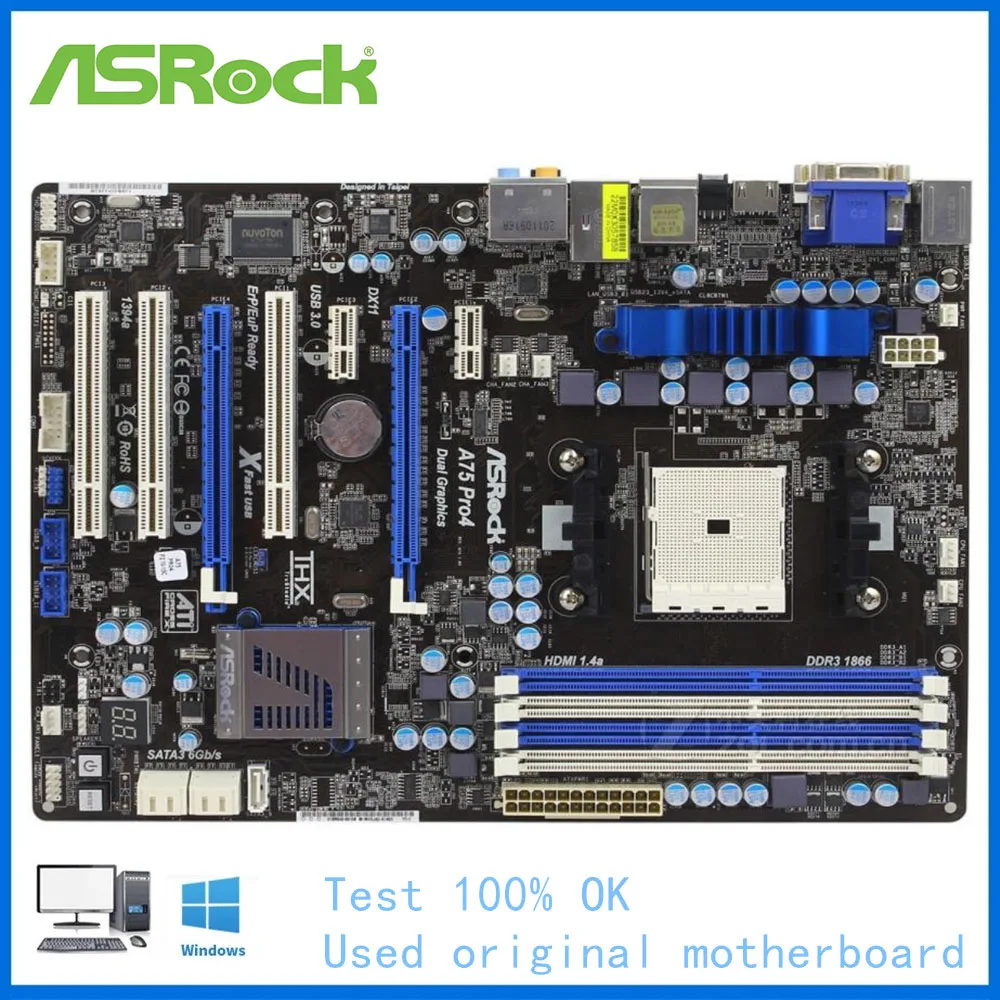 

For ASRock A75 PRO4 Computer USB3.0 SATA III Motherboard FM1 APU CPU DDR3 For AMD A75M A75 Desktop Mainboard Used