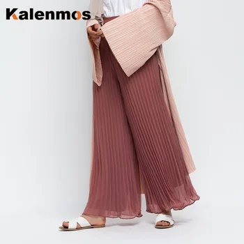 

Muslim Women Ruffled Chiffon Wide Leg Pants High Waist Islamic Clothing Dubai Turkish Solid Color Elegant Loose Maxi Trousers