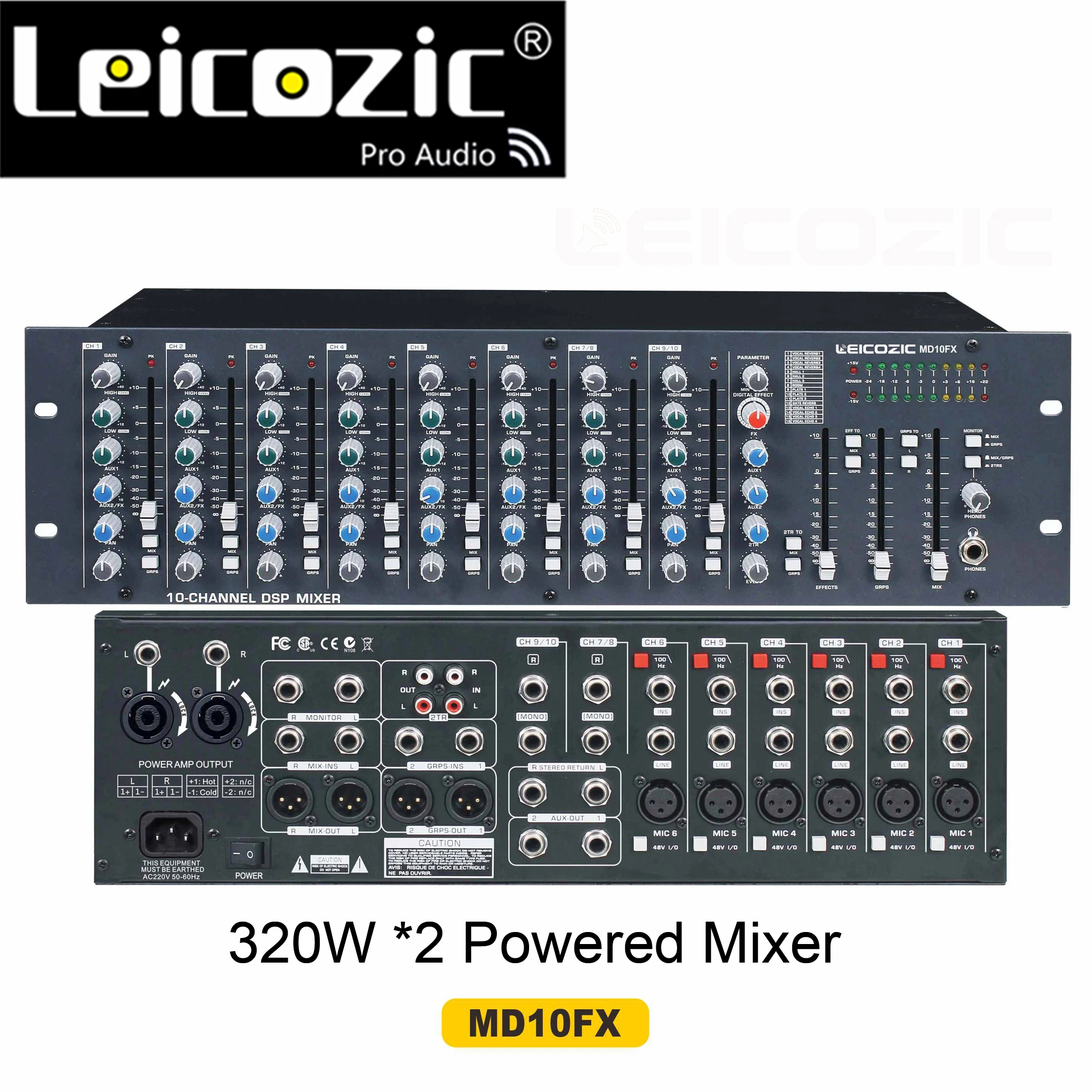 Leicozic Professional Powered Mixer 320W x2 4ohms 10CH amplifier