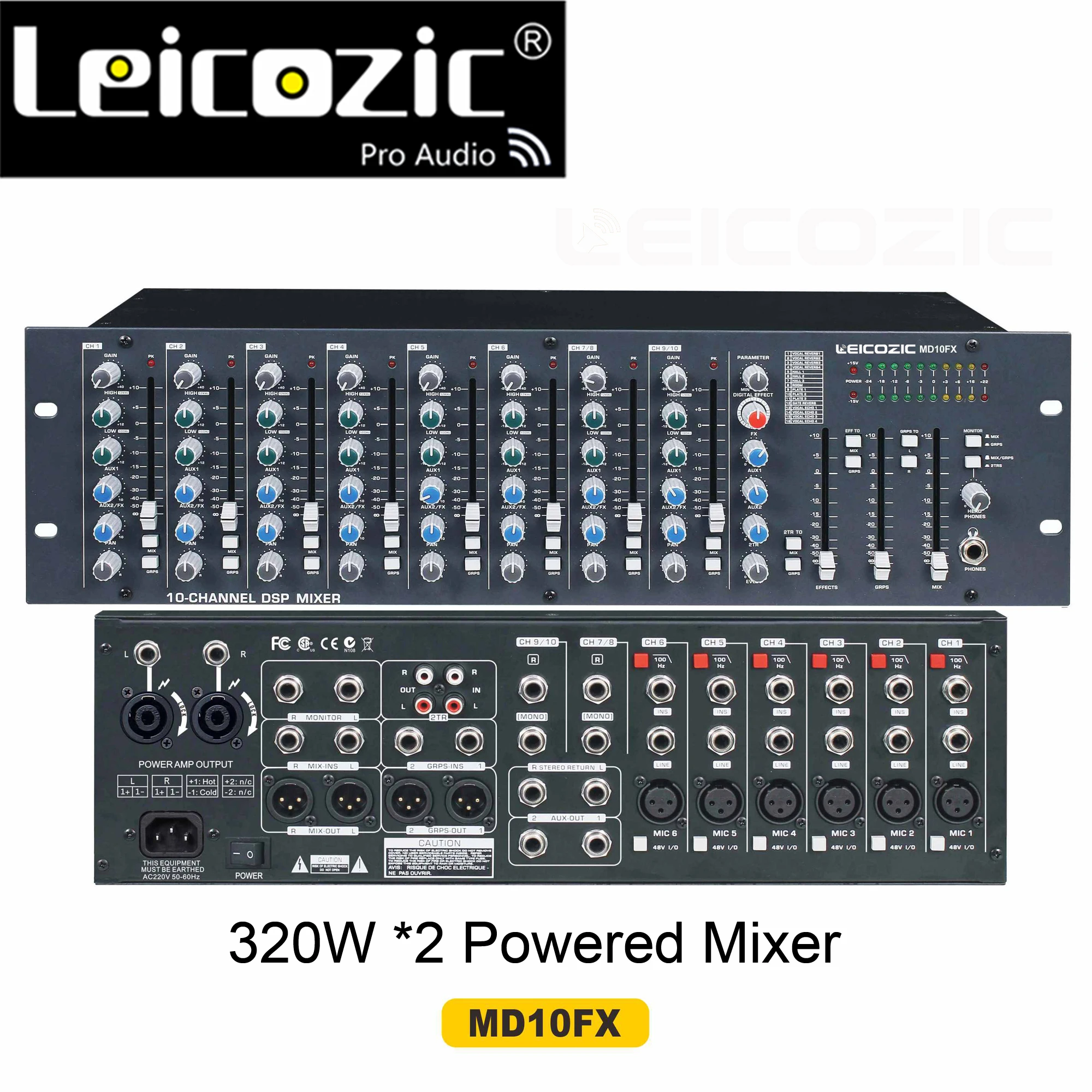 Leicozic Professional Powered Mixer 320w X2 4ohms 10ch Amplifier