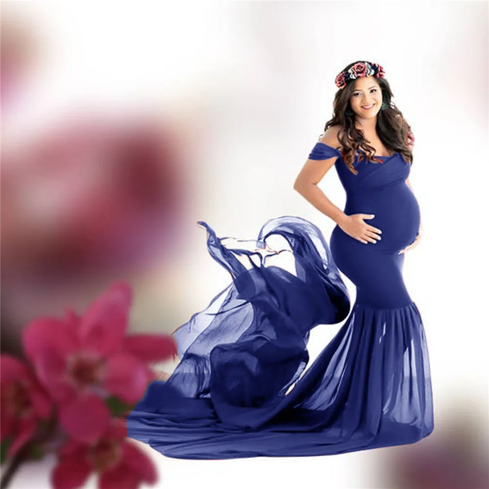 2019 Sexy Maternity Dresses Photography Props Off Shoulder Women Pregnancy Dress For Photo Shooting New Tail Maxi Maternity Gown (3)