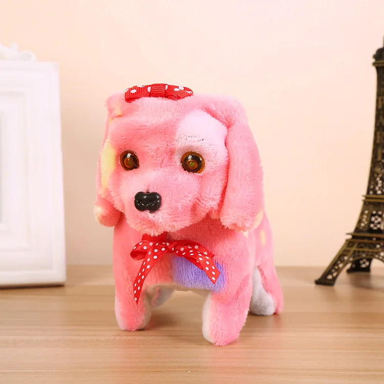 CHILDREN'S Toy Color Spot Bow Electric Dog Strange New Plush Toy Dog Night Market Stall Supply of Goods Hot Selling