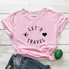 Let's Travel 100%Cotton T-shirt Funny Women Graphic Airplane Mode Tshirt