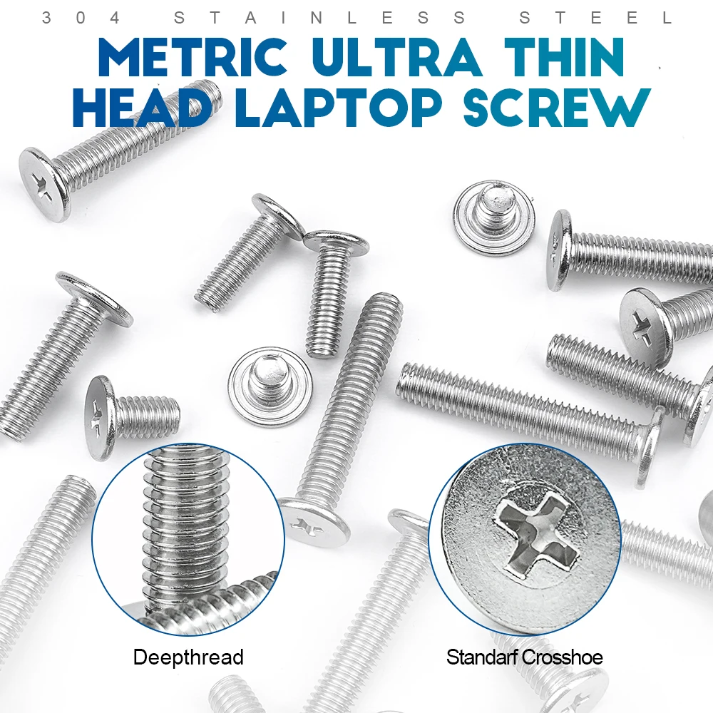 NINDEJIN 5-50pcs M2 M2.5 M3 M4 M5 M6 M8 CM Laptop Screw Stainless Steel Thin Head Machine Screw Cross Phillips Wafer Head Screw