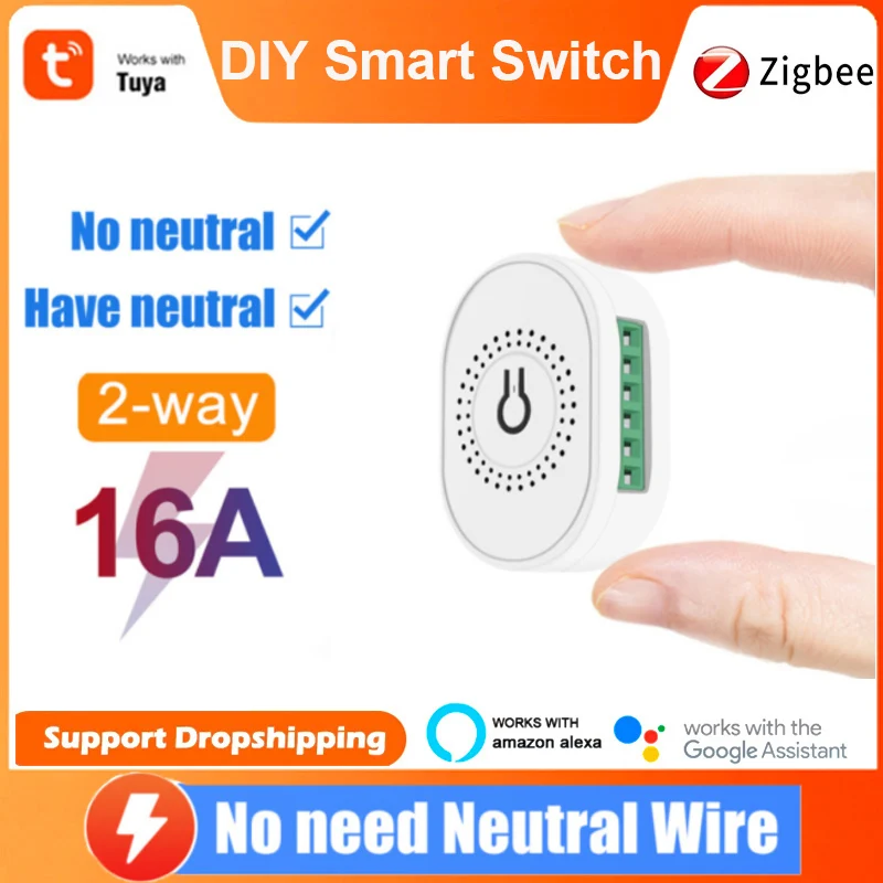 16A Tuya Zigbee Mini Smart Switch Two Way Wifi Breaker No Neutral Wire Smart Home Via Zigbee Gateway Work With Alexa Google Home 
