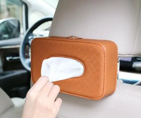 

Car Tissue Box Seat Back PU Leather Tissue Boxes Napkin Holder Auto Interior Accessories