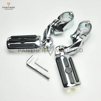 

Chrome 32mm Motorcycle Short Angled Adjustable Foot Rest Foot Pegs case for Harley Dyna Sportster 1-1/4" Engine Guard Bar