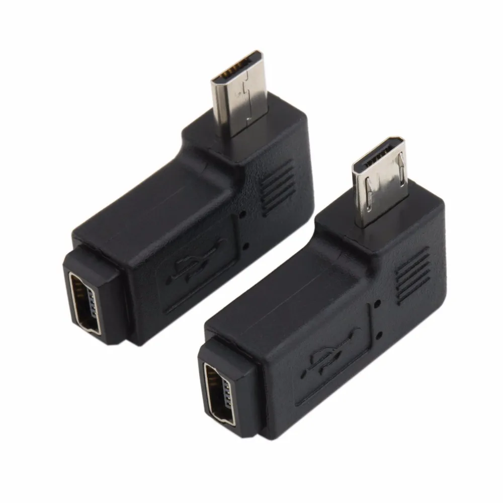 Черный 3*1,5*0,8 см Профессиональный левый/правый угловой USB Mini 5 Pin Female to Micro 5 Pin Male 90 градусов угловой переходник преобразователь