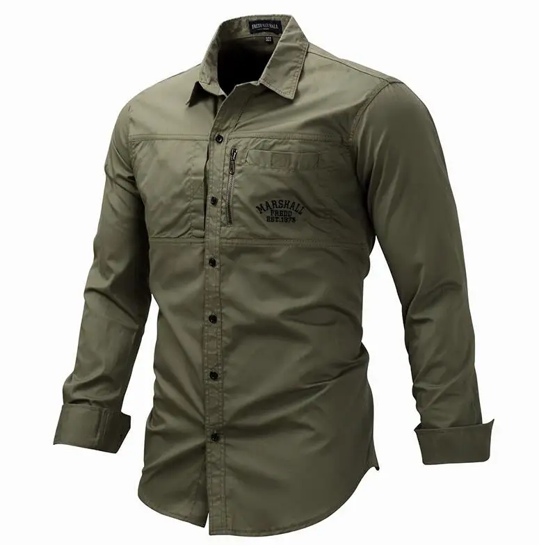 Army green Тактическая Милая Военная рубашка с длинным рукавом мульти-повседневные рубашки с карманами тонкие дышащие Camisa Masculina размера плюс 3XL - Цвет: Army green