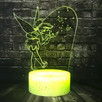 

3D Optical Cartoon Tinker Bell Fairy Star LED Lamp 7 Color USB Change Baby Room Decor Mood Night Light Kids Birthday Toy Toy