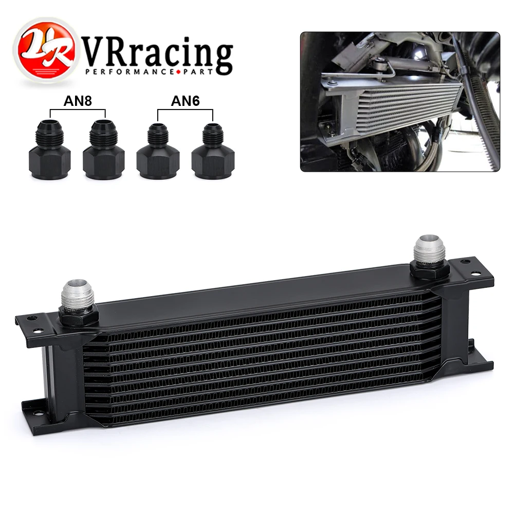 Aluminum Universal British Type Car Engine Transmission AN10 Oil Cooler 10 Row 10AN Female to AN6 AN8 Male Adaptter Fitting