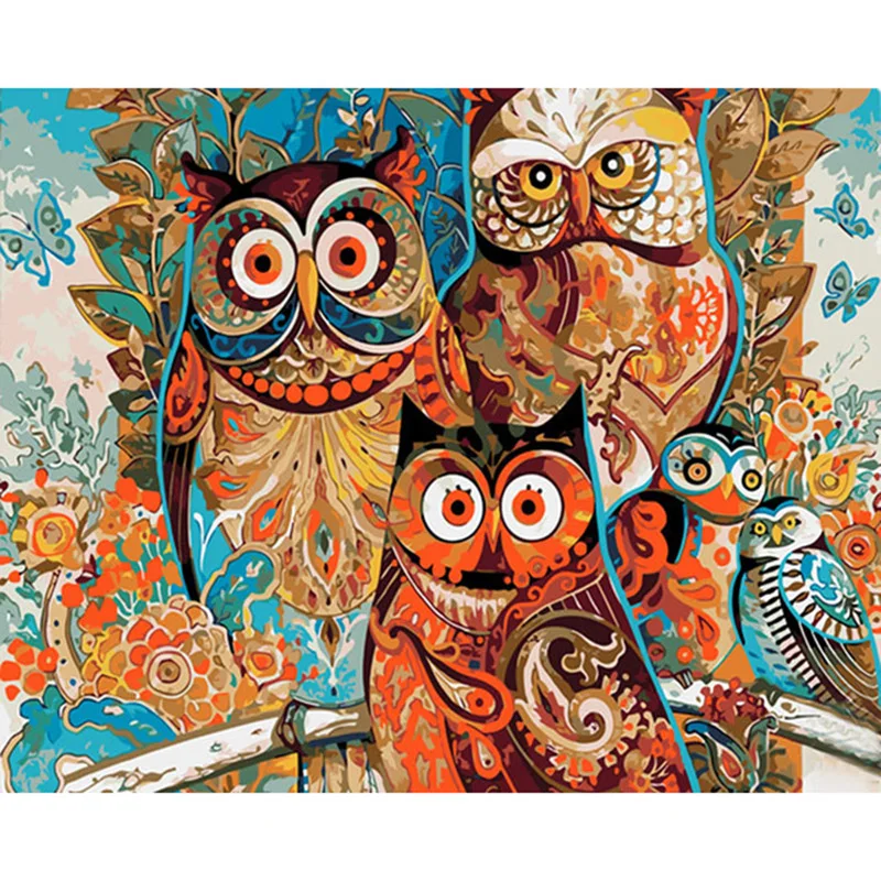 

GATYZTORY Frameless Vintage Owl DIY Painting By Numbers Acrylic Paint On Canvas Kit Animals Paint By Numbers For Home Decor Art