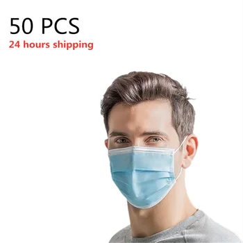 

Fast delivery 50 pcs 3-layer Disposable mask 50pcs Face Mouth Masks Meltblown cloth Masks Safety mouth Masks 100 pcs masks