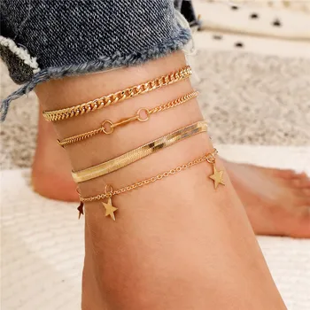 

LETAPI 4pcs/set Bohemian Snake Chain Anklets for Women Boho Gold Color Stars Anklet 2020 Bracelet on Leg Anklet Jewelry
