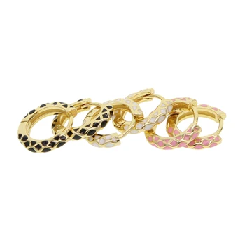 

pink black white enamel Gold filled geometric circle hoop earring for women trendy jewelry