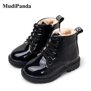 

MudiPanda Kids Shoes Rubber Boots Children Patent Leather Botas Boys Girls Waterproof Plush Snow Boots Toddler Sneakers Boots