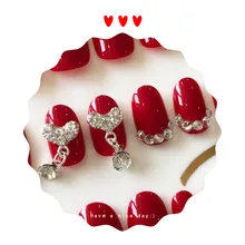 Невесты свадебные фотографии всегда носить съемный Маникюр готовой продукции поддельные ногти патч ярко-красный носимых Na