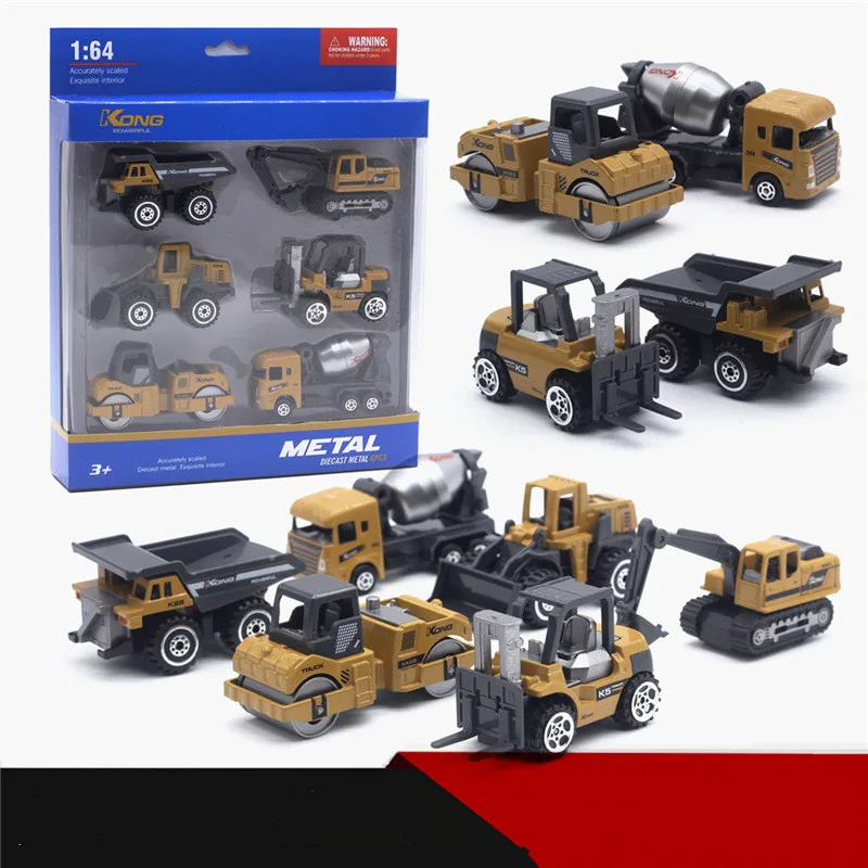 

6PCS 1:64 Cool Alloy Engineering Truck Model Toys Set Model Classic Toy Alloy Car Excavator Mixer Forklift Truck Boys Toys
