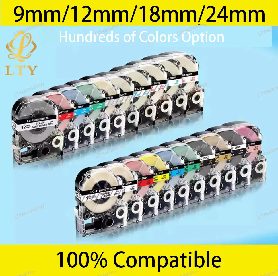 Kingjim EPSON 라벨 프린터 LW-300 LW-400 LW-600P LW-700 LC-4WBN9 프린터와 호환되는 9mm/12mm/18mm/24mm 라벨 테이프