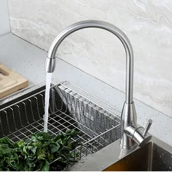 Kitchen hot and cold water tank faucet lead-free healthy water brushed silver rotatable vegetable sink