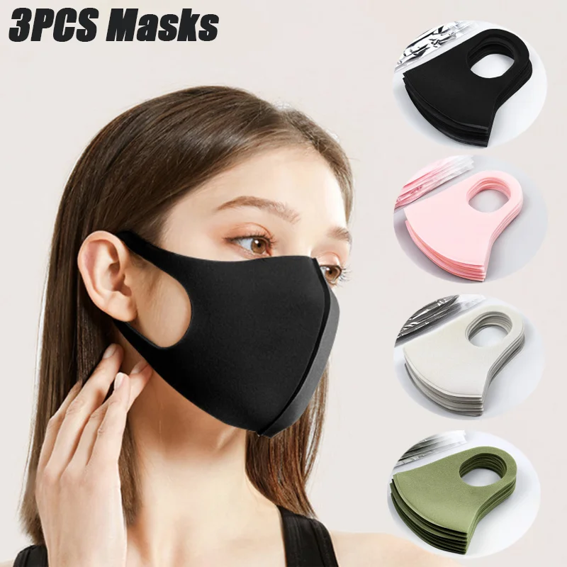 

3 PCS Fashion Sponge Face Mask Reusable Washable 3D Mouth Cover Mask Black White Adult