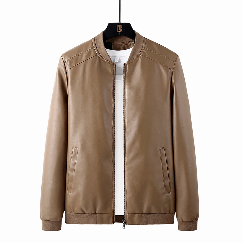 

Mens Baseball Leather Jacket Stand Collar Jackets Motorcycle Lightweight Faux Leather Warm Outwear