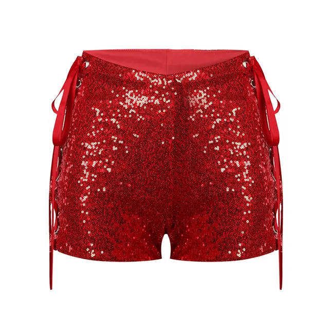 Women Glitter Sequins Side Lace Up Sexy 