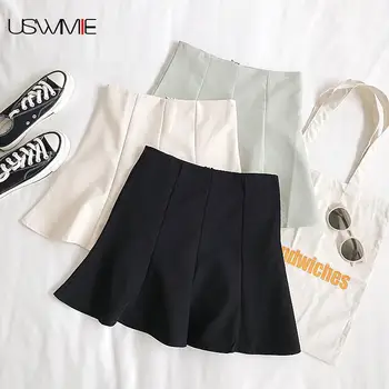 

Free Shipping Summer Skirts Womens Fashion Streetwear Simple High Waisted Light Proof Pure Color Comfort Fish Ruffle Sexy Skirt