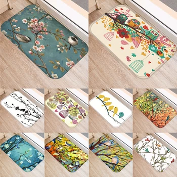 

1pcs 40*60cm Tree Flower Bird Pattern Anti-Slip Suede Carpet Door Mat Doormat Outdoor Kitchen Living Room Floor Mat Rug 48299