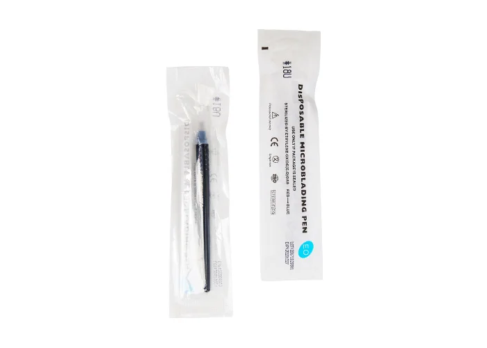 100pcs 0.16mm 18U newest 0.16mm 18U black light microblading tattoo pen disposable sharp embroidery eyebrow manual pen handle with cap pack - Цвет: 100pcs 0.16mm 18U