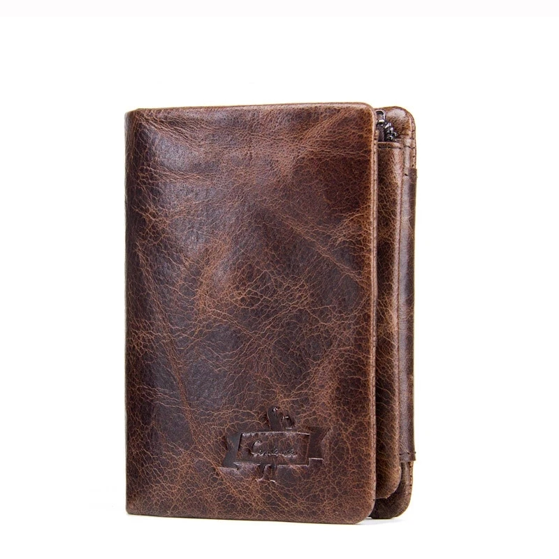 Для мужчин Кошелек Ретро Crazy Horse кожа Tri-Fold короткая Для мужчин женских сумок - Цвет: Кофе