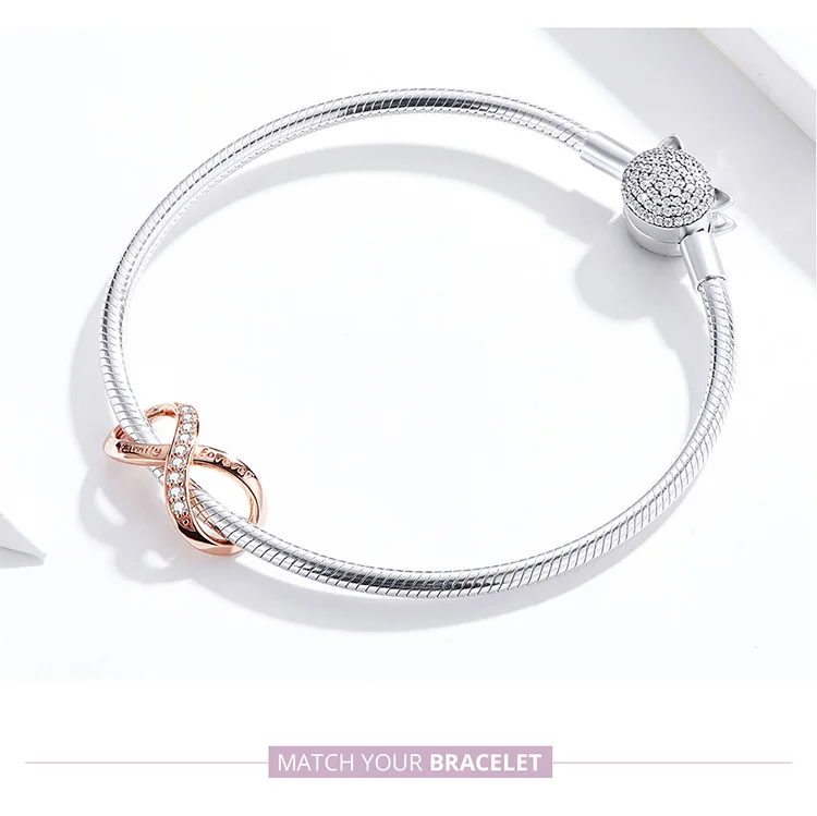 INBEAUT оригинальные бесконечные бусины подходят для браслета Pandora 925 пробы серебряный розовый и белый CZ розовое золото Бесконечная любовь diy Подвески