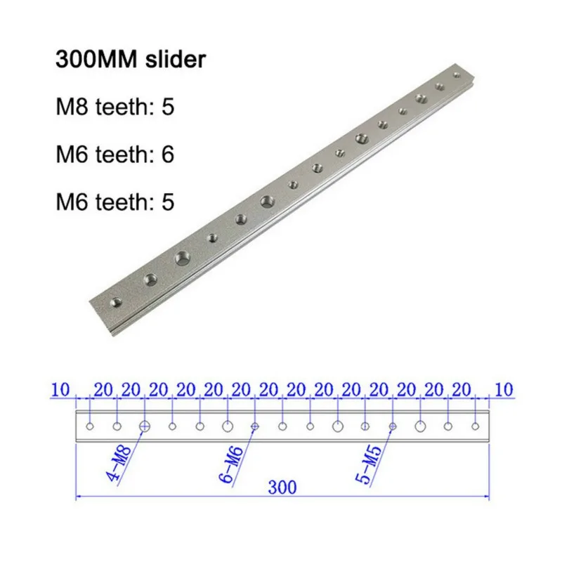 Алюминий M6/M8 Т-образный слайдер Раздвижной Бар Т-образный слот гайка для 30/45 типа Т-треков Jigs винт слот крепеж Деревообрабатывающие инструменты - Цвет: 300mm slider